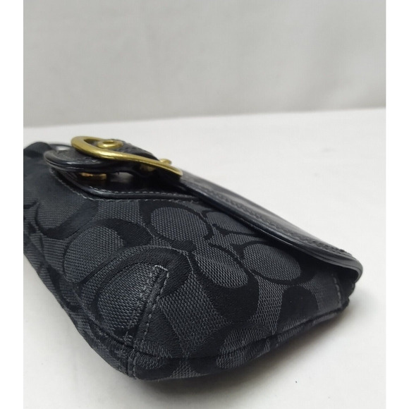 Coach Bleecker Black Canvas Leather Trim Signature Buckle Flap Closure Wristlet - Picture 6 of 16